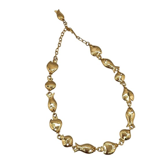 Trifari Fish Link 18" Necklace Stmt Ocean Sealife Coastal Beachy Gold Tone - Picture 8 of 12